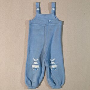 Vintage Friemanit Baby Overalls‎ Sz 18M Light Blue Bunnies Knit Sweater Buttons